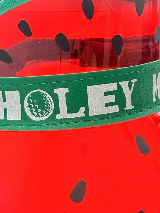 Sun Visor Watermelon Print Novelty Golf Hat Red Green "Holey Moley" - Picture 2 of 7